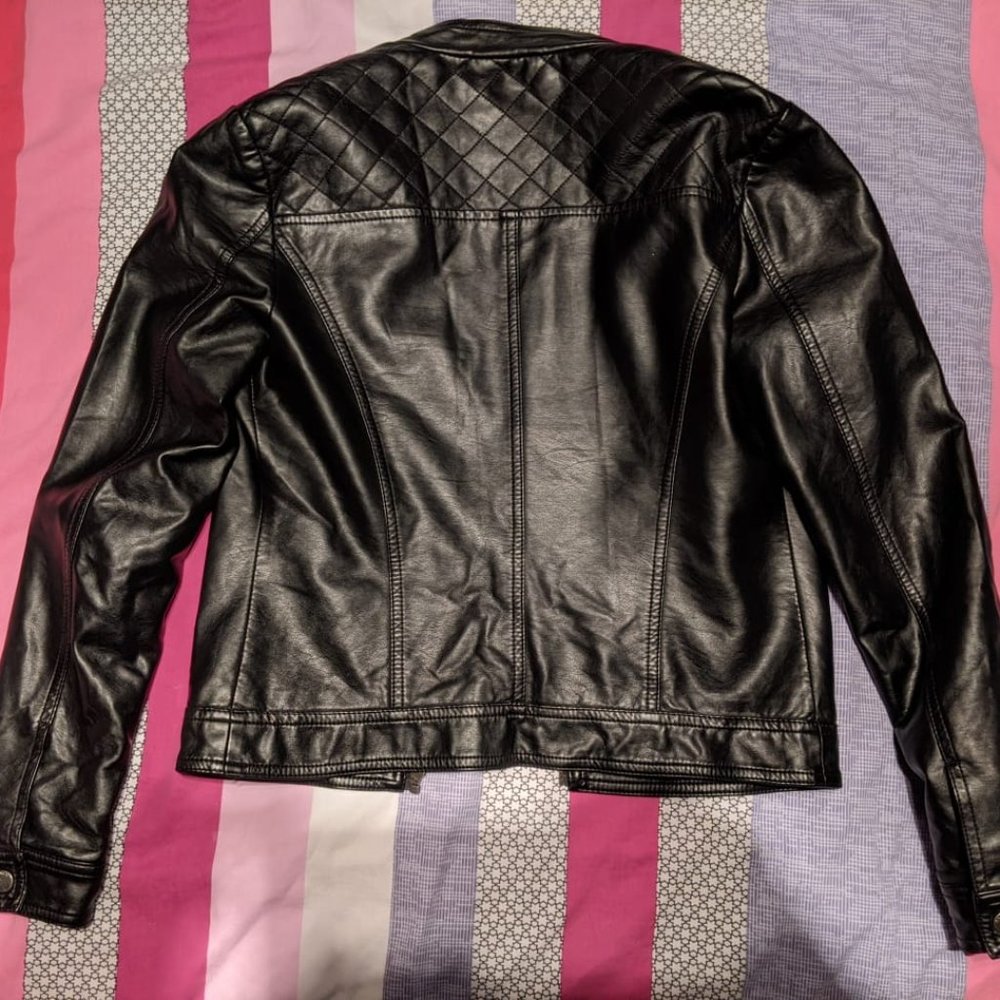 Leather Moto Black Jacket, Regular & Petite Size S